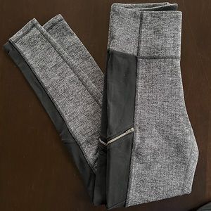 ATHLETA Metro Drifter High Rise Grey Herringbone Leggings Zip Pocket